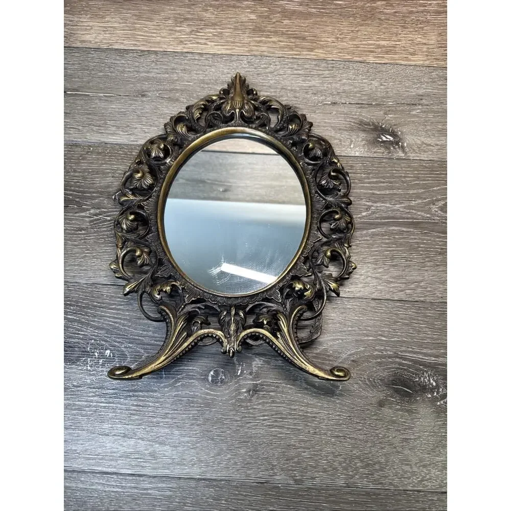Vintage Victorian Oval Solid Brass Vanity Mirror 15x11”